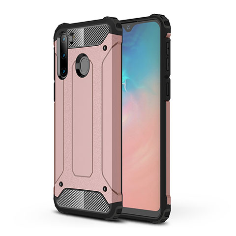 Coque Contour Silicone et Plastique Housse Etui Mat WL1 pour Samsung Galaxy A21 European Or Rose