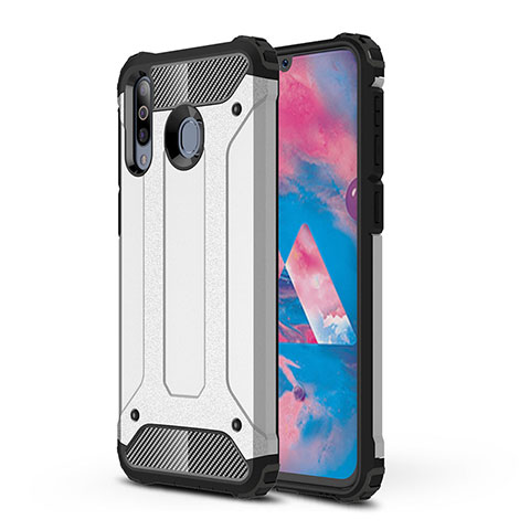 Coque Contour Silicone et Plastique Housse Etui Mat WL1 pour Samsung Galaxy M30 Argent