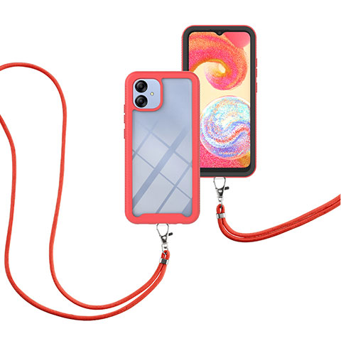 Coque Contour Silicone et Plastique Housse Etui Protection Integrale 360 Degres avec Laniere Strap pour Samsung Galaxy A04 4G Rouge