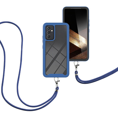 Coque Contour Silicone et Plastique Housse Etui Protection Integrale 360 Degres avec Laniere Strap pour Samsung Galaxy A15 4G Bleu