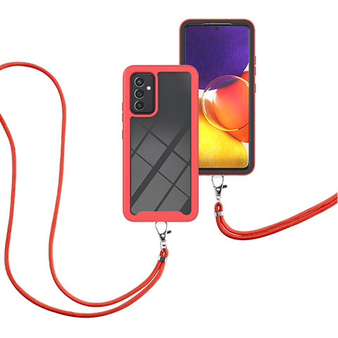 Coque Contour Silicone et Plastique Housse Etui Protection Integrale 360 Degres avec Laniere Strap pour Samsung Galaxy A24 4G Rouge