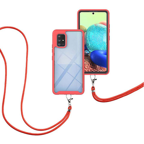 Coque Contour Silicone et Plastique Housse Etui Protection Integrale 360 Degres avec Laniere Strap pour Samsung Galaxy A71 5G Rouge