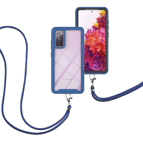 Coque Contour Silicone et Plastique Housse Etui Protection Integrale 360 Degres avec Laniere Strap pour Samsung Galaxy S20 FE 4G Bleu