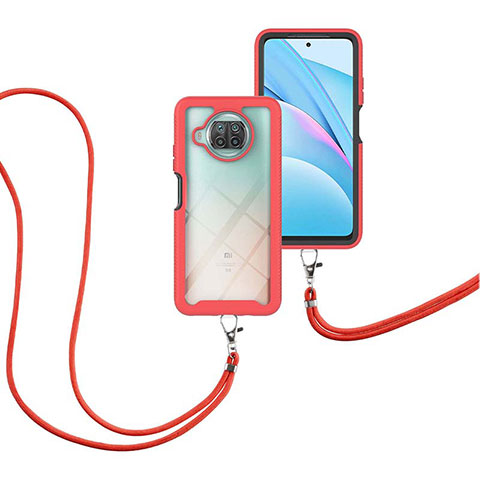 Coque Contour Silicone et Plastique Housse Etui Protection Integrale 360 Degres avec Laniere Strap pour Xiaomi Mi 10i 5G Rouge