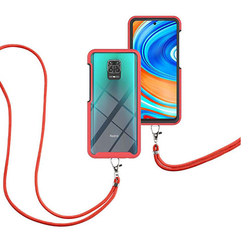 Coque Contour Silicone et Plastique Housse Etui Protection Integrale 360 Degres avec Laniere Strap pour Xiaomi Poco M2 Pro Rouge