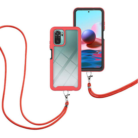 Coque Contour Silicone et Plastique Housse Etui Protection Integrale 360 Degres avec Laniere Strap pour Xiaomi Redmi Note 11 SE India 4G Rouge