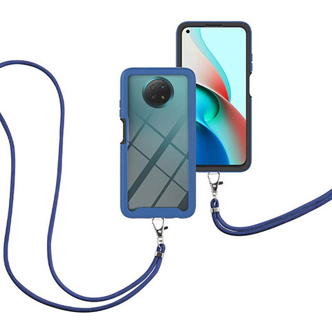 Coque Contour Silicone et Plastique Housse Etui Protection Integrale 360 Degres avec Laniere Strap pour Xiaomi Redmi Note 9 5G Bleu