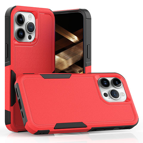 Coque Contour Silicone et Plastique Housse Etui Protection Integrale 360 Degres MQ1 pour Apple iPhone 15 Pro Max Rouge