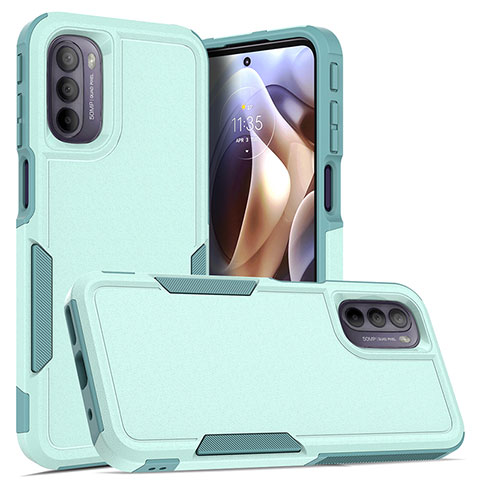 Coque Contour Silicone et Plastique Housse Etui Protection Integrale 360 Degres MQ1 pour Motorola Moto G31 Cyan