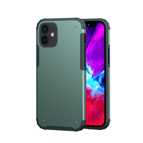 Coque Contour Silicone et Plastique Housse Etui Protection Integrale 360 Degres pour Apple iPhone 12 Mini Vert Nuit