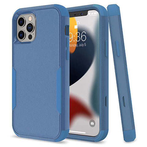 Coque Contour Silicone et Plastique Housse Etui Protection Integrale 360 Degres pour Apple iPhone 13 Pro Max Bleu