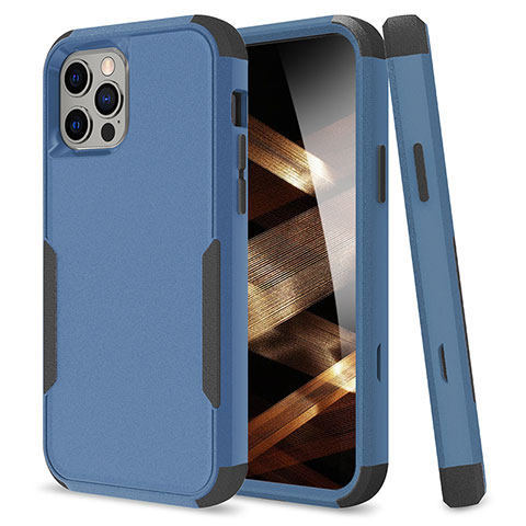 Coque Contour Silicone et Plastique Housse Etui Protection Integrale 360 Degres pour Apple iPhone 14 Pro Bleu et Noir