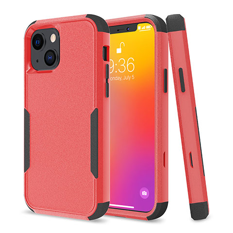 Coque Contour Silicone et Plastique Housse Etui Protection Integrale 360 Degres pour Apple iPhone 14 Rouge