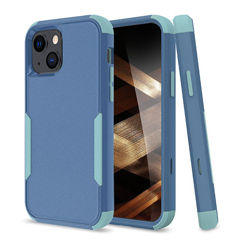 Coque Contour Silicone et Plastique Housse Etui Protection Integrale 360 Degres pour Apple iPhone 15 Plus Bleu Ciel