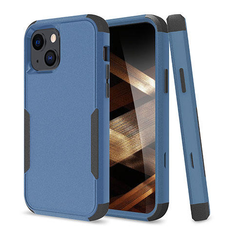 Coque Contour Silicone et Plastique Housse Etui Protection Integrale 360 Degres pour Apple iPhone 15 Plus Bleu et Noir