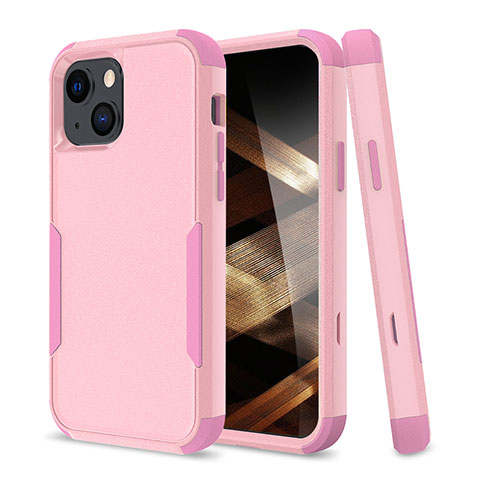 Coque Contour Silicone et Plastique Housse Etui Protection Integrale 360 Degres pour Apple iPhone 15 Plus Rose Rouge