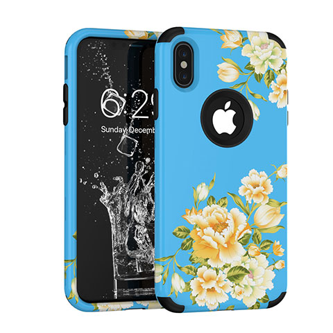 Coque Contour Silicone et Plastique Housse Etui Protection Integrale 360 Degres pour Apple iPhone Xs Max Bleu