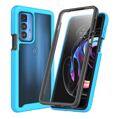 Coque Contour Silicone et Plastique Housse Etui Protection Integrale 360 Degres pour Motorola Moto Edge 20 Pro 5G Bleu Ciel