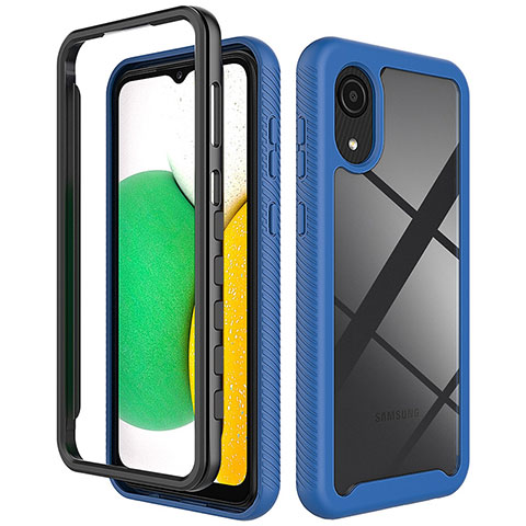 Coque Contour Silicone et Plastique Housse Etui Protection Integrale 360 Degres pour Samsung Galaxy A03 Core Bleu