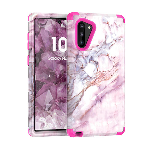 Coque Contour Silicone et Plastique Housse Etui Protection Integrale 360 Degres pour Samsung Galaxy Note 10 5G Rose Rouge