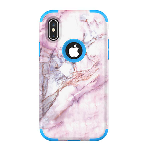 Coque Contour Silicone et Plastique Housse Etui Protection Integrale 360 Degres U01 pour Apple iPhone Xs Bleu