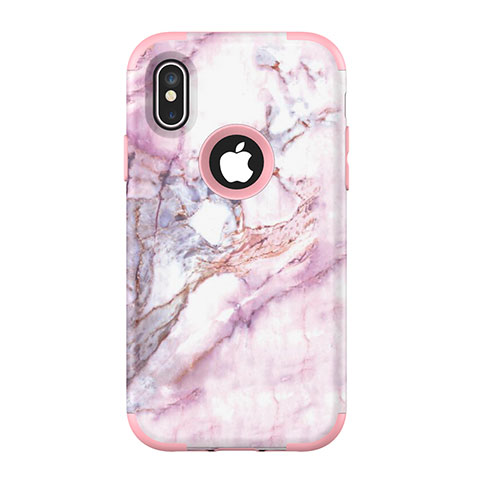 Coque Contour Silicone et Plastique Housse Etui Protection Integrale 360 Degres U01 pour Apple iPhone Xs Max Or Rose