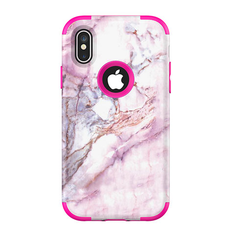 Coque Contour Silicone et Plastique Housse Etui Protection Integrale 360 Degres U01 pour Apple iPhone Xs Max Rose Rouge