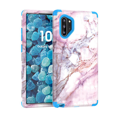 Coque Contour Silicone et Plastique Housse Etui Protection Integrale 360 Degres U01 pour Samsung Galaxy Note 10 Plus 5G Bleu