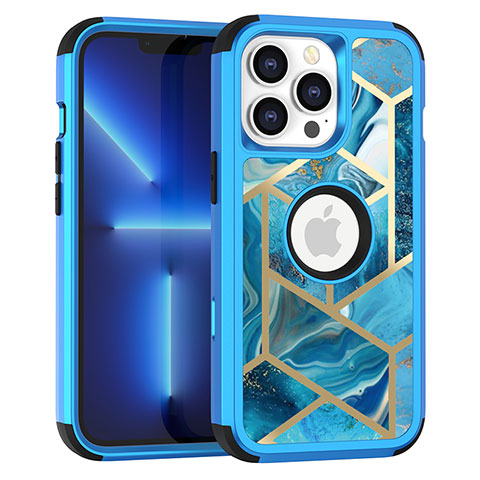 Coque Contour Silicone et Plastique Housse Etui Protection Integrale 360 Degres YJ1 pour Apple iPhone 13 Pro Max Bleu