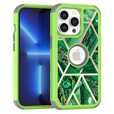 Coque Contour Silicone et Plastique Housse Etui Protection Integrale 360 Degres YJ1 pour Apple iPhone 13 Pro Max Vert