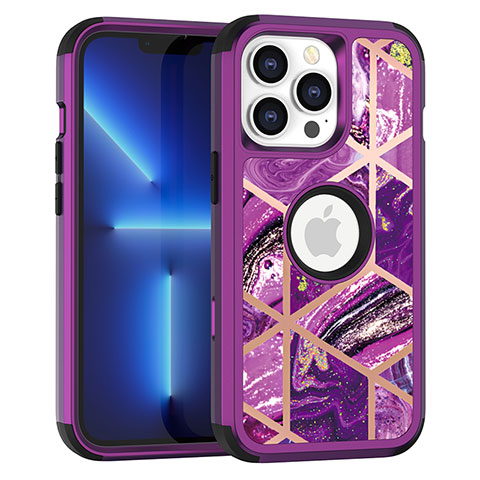 Coque Contour Silicone et Plastique Housse Etui Protection Integrale 360 Degres YJ1 pour Apple iPhone 13 Pro Max Violet