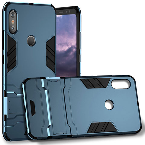 Coque Contour Silicone et Plastique Mat avec Support Bague Anneau pour Xiaomi Redmi Note 5 Pro Bleu