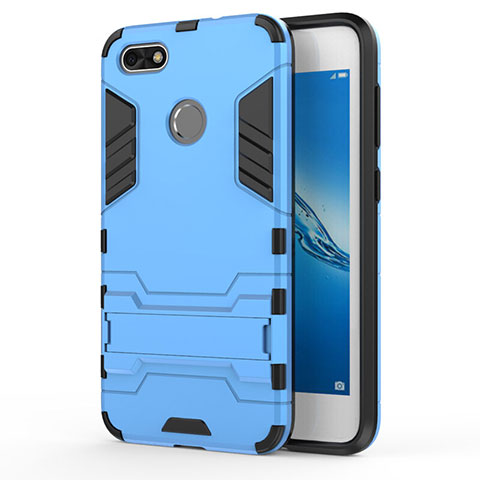 Coque Contour Silicone et Plastique Mat avec Support pour Huawei Enjoy 7 Bleu