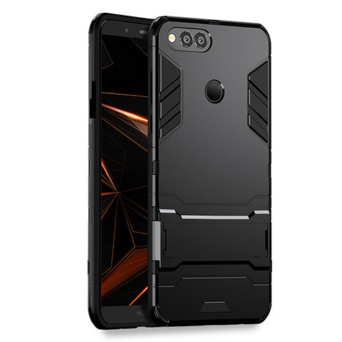 Coque Contour Silicone et Plastique Mat avec Support pour Huawei Honor Play 7X Noir