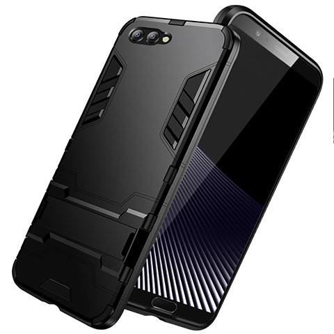 Coque Contour Silicone et Plastique Mat avec Support pour Huawei Honor V10 Noir