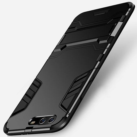 Coque Contour Silicone et Plastique Mat avec Support pour Huawei P10 Plus Noir