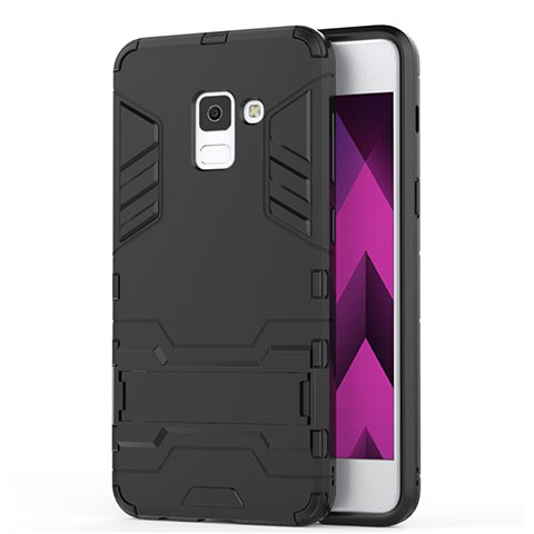 Coque Contour Silicone et Plastique Mat avec Support pour Samsung Galaxy A5 (2018) A530F Noir