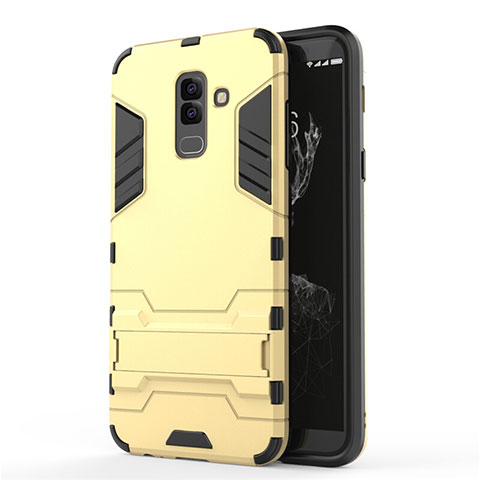 Coque Contour Silicone et Plastique Mat avec Support pour Samsung Galaxy A6 Plus (2018) Or