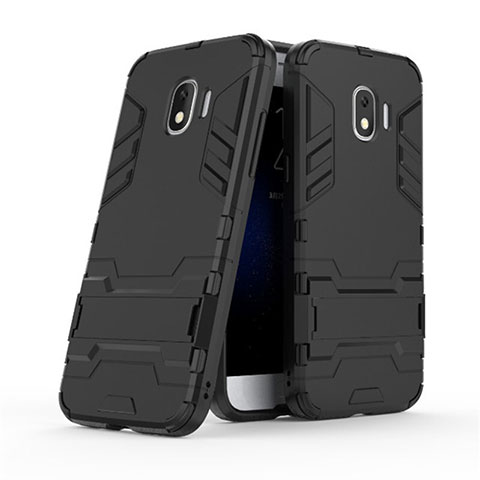 Coque Contour Silicone et Plastique Mat avec Support pour Samsung Galaxy J2 Pro (2018) J250F Noir