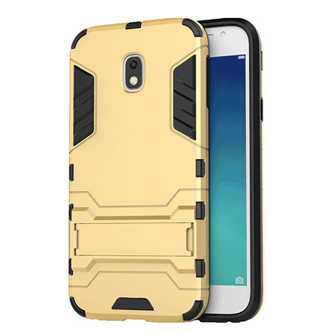 Coque Contour Silicone et Plastique Mat avec Support pour Samsung Galaxy J3 (2017) J330F DS Or