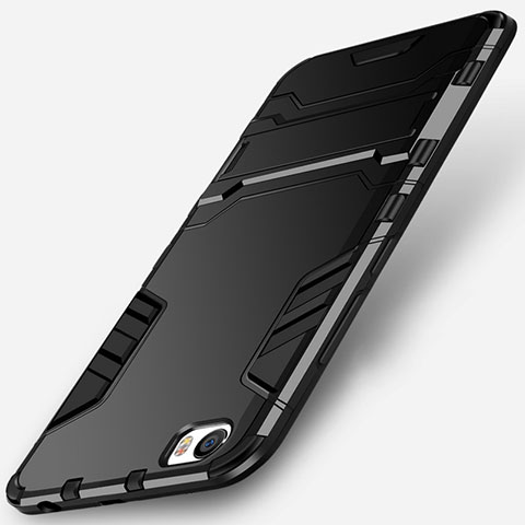 Coque Contour Silicone et Plastique Mat avec Support pour Xiaomi Mi 5 Noir