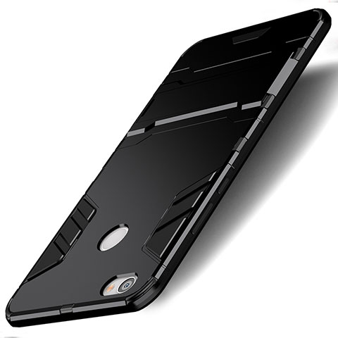 Coque Contour Silicone et Plastique Mat avec Support pour Xiaomi Redmi Note 5A High Edition Noir