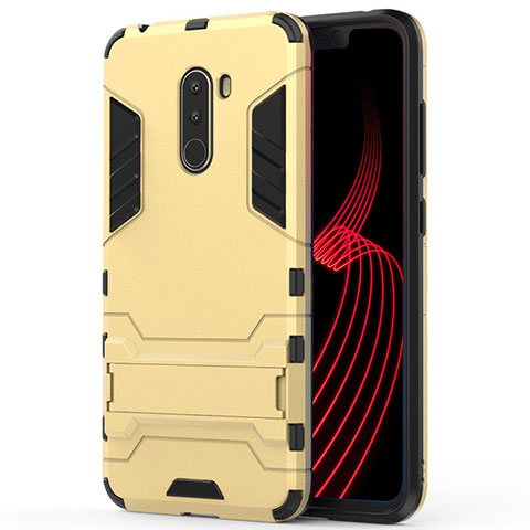 Coque Contour Silicone et Plastique Mat avec Support W01 pour Xiaomi Pocophone F1 Or