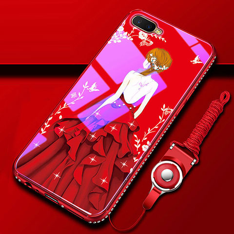 Coque Contour Silicone et Vitre Dos de Fille Miroir Etui Housse M01 pour Oppo K1 Rouge