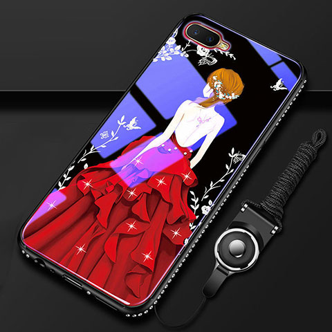 Coque Contour Silicone et Vitre Dos de Fille Miroir Etui Housse M01 pour Oppo K1 Vin Rouge