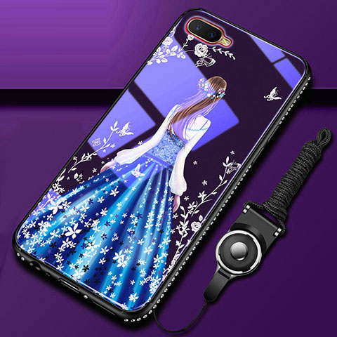 Coque Contour Silicone et Vitre Dos de Fille Miroir Etui Housse M01 pour Oppo R15X Bleu