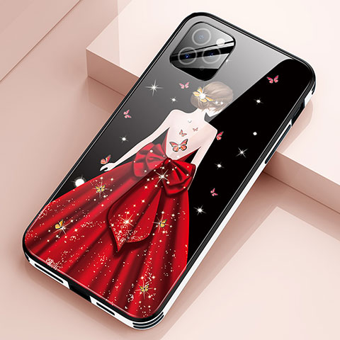 Coque Contour Silicone et Vitre Dos de Fille Miroir Etui Housse pour Apple iPhone 12 Pro Max Vin Rouge