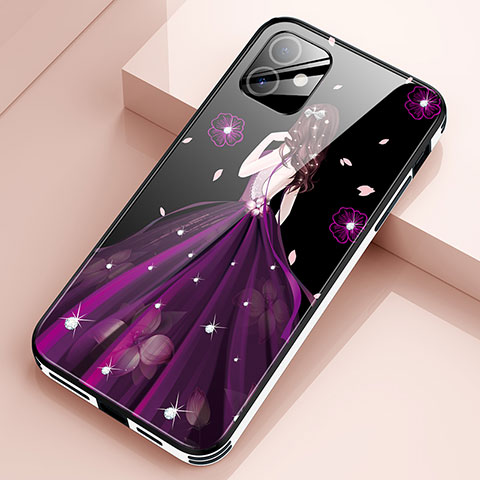 Coque Contour Silicone et Vitre Dos de Fille Miroir Etui Housse pour Apple iPhone 12 Violet