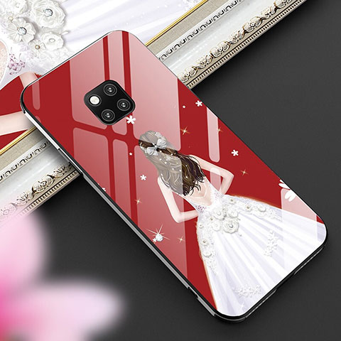 Coque Contour Silicone et Vitre Dos de Fille Miroir Etui Housse pour Huawei Mate 20 Pro Rouge