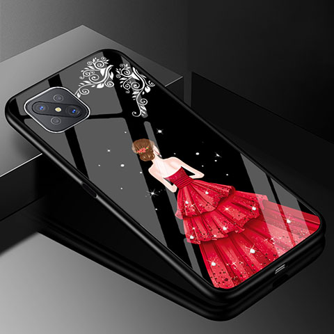 Coque Contour Silicone et Vitre Dos de Fille Miroir Etui Housse pour Oppo A92s 5G Rouge et Noir